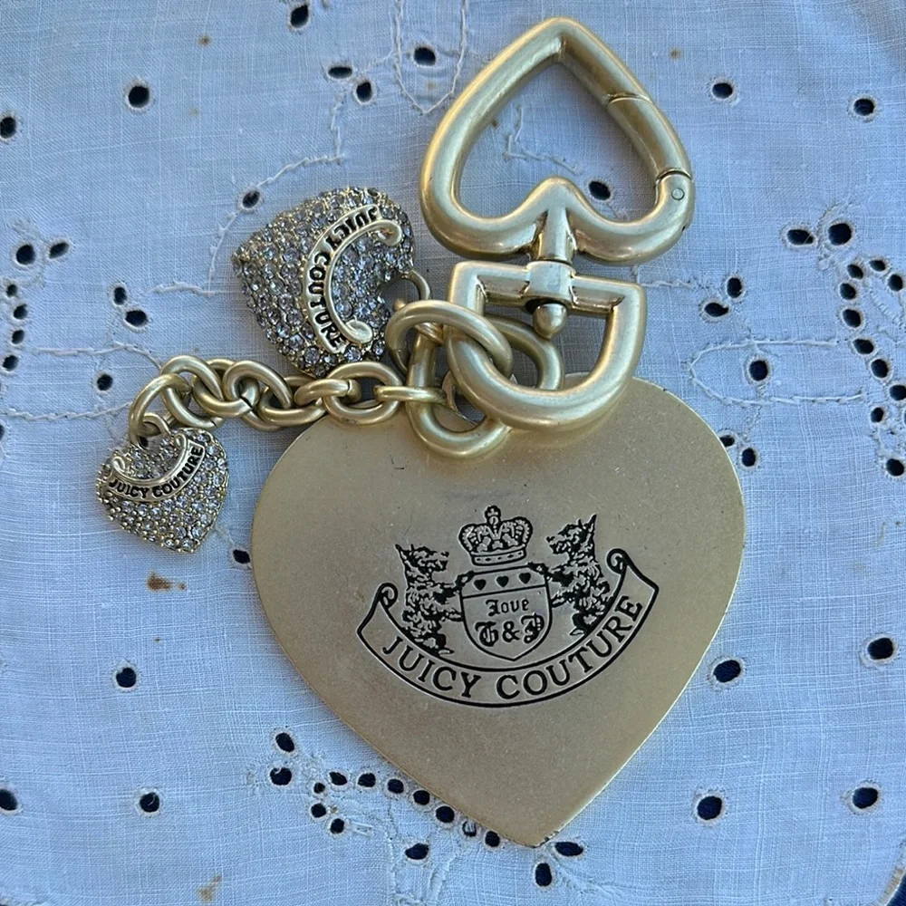 Vintage Juicy Couture Large Bag Charm Rhinestone Hearts - Picture 2 of 5